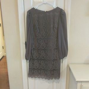 Eliza J Taupe Sheer Sleeve Lace Dress